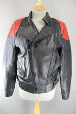 CLASSIC VINTAGE 1970's PUNK ROCK WADDINGTON BLACK & RED LEATHER BIKER JACKET 36"