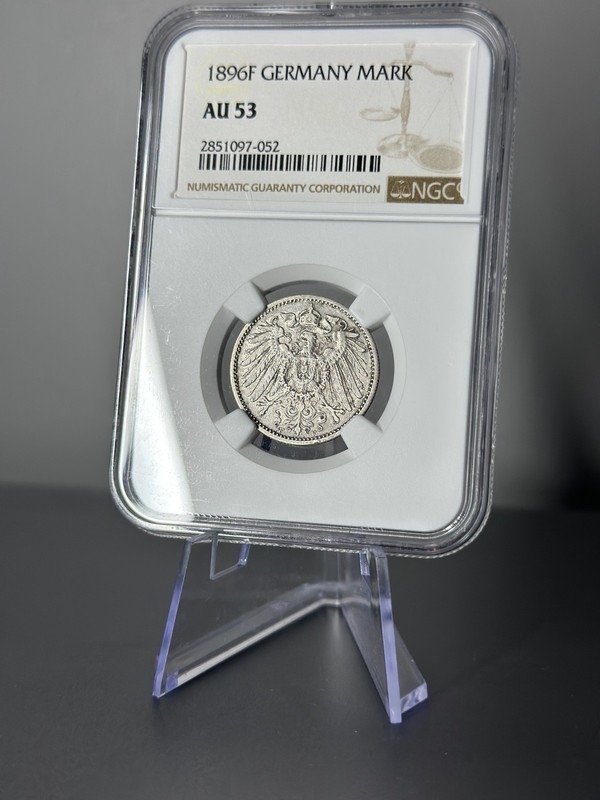 1896-F Germany 1 Mark NGC AU53 – Wilhelm II – .900 Silver Stuttgart Mint