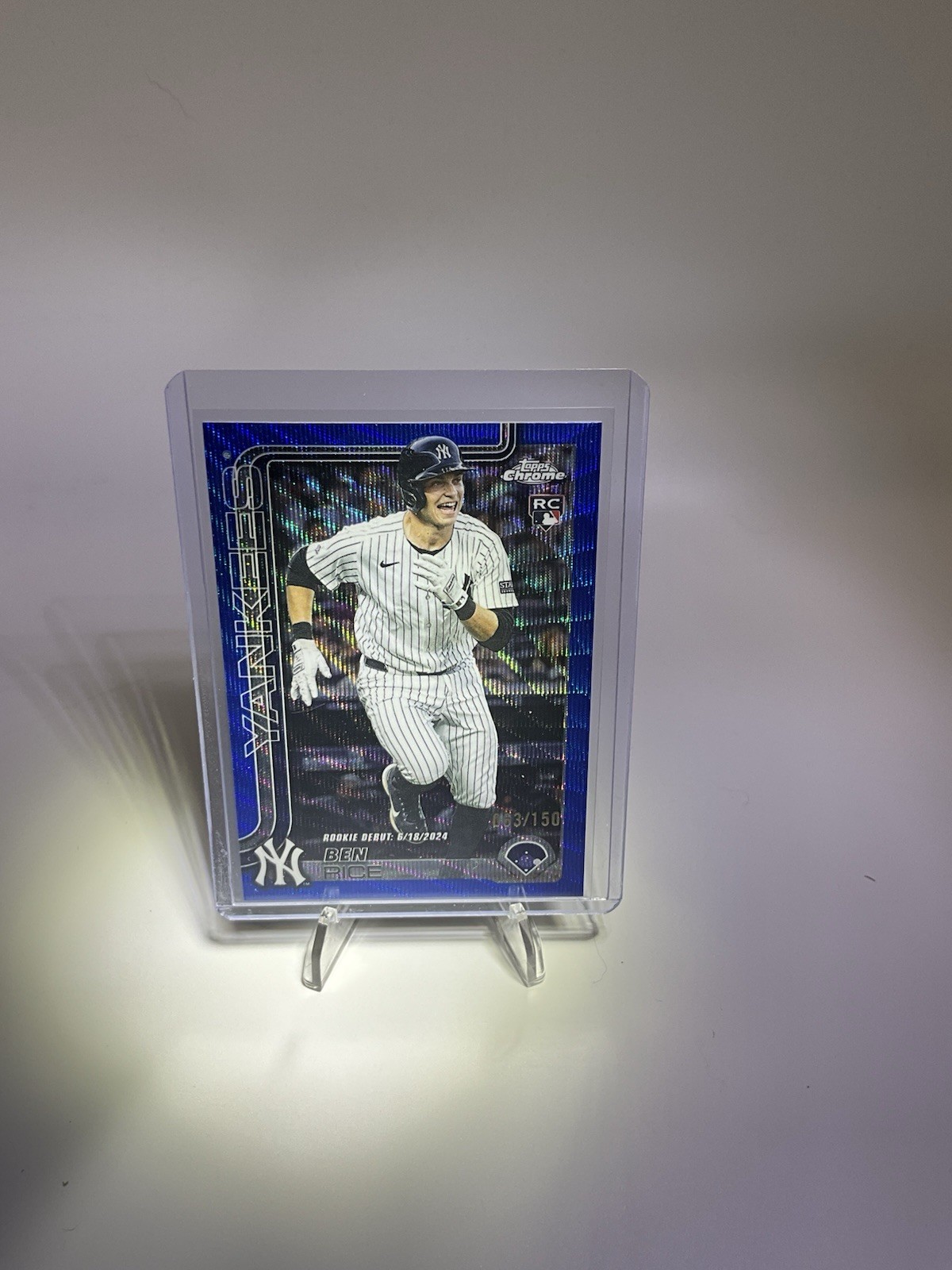 2025 Topps Chrome Update Ben Rice Blue Wave Debut Refractor 63/150 Yankees RC