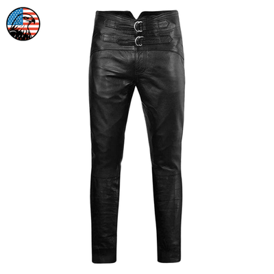 Men's Real Black Cowhide Leather Jim Morrison Biker Motorcycle