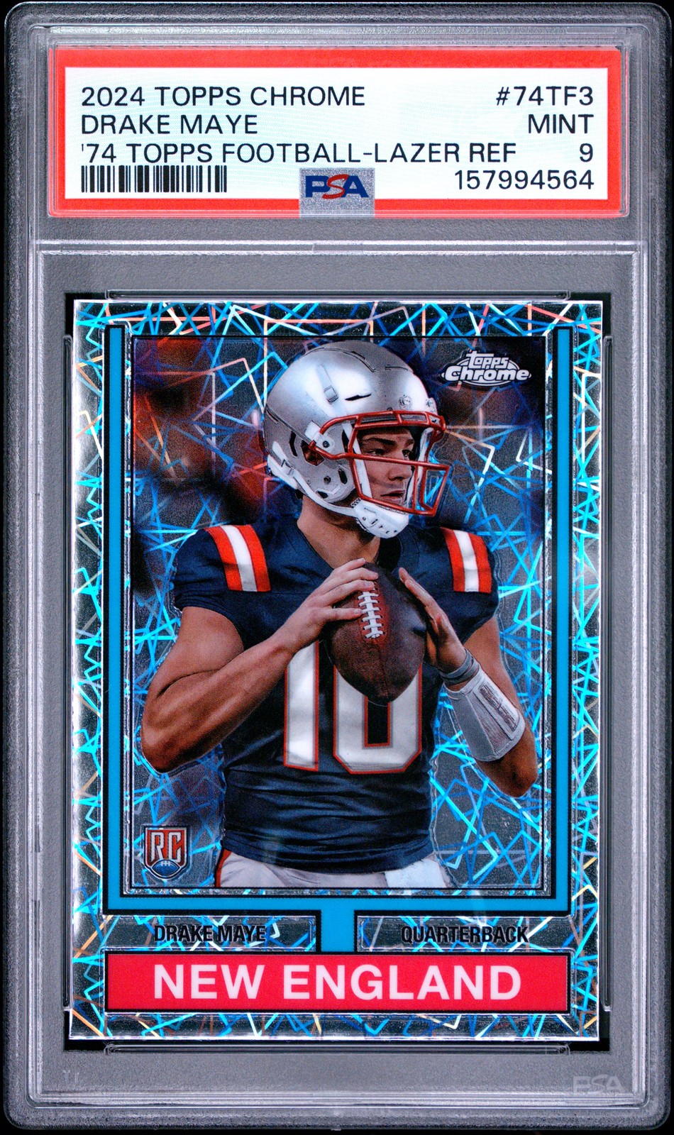 2024 TOPPS CHROME 1974 TOPPS FOOTBALL LAZER REFRACTOR #74TF3 DRAKE MAYE PSA 9
