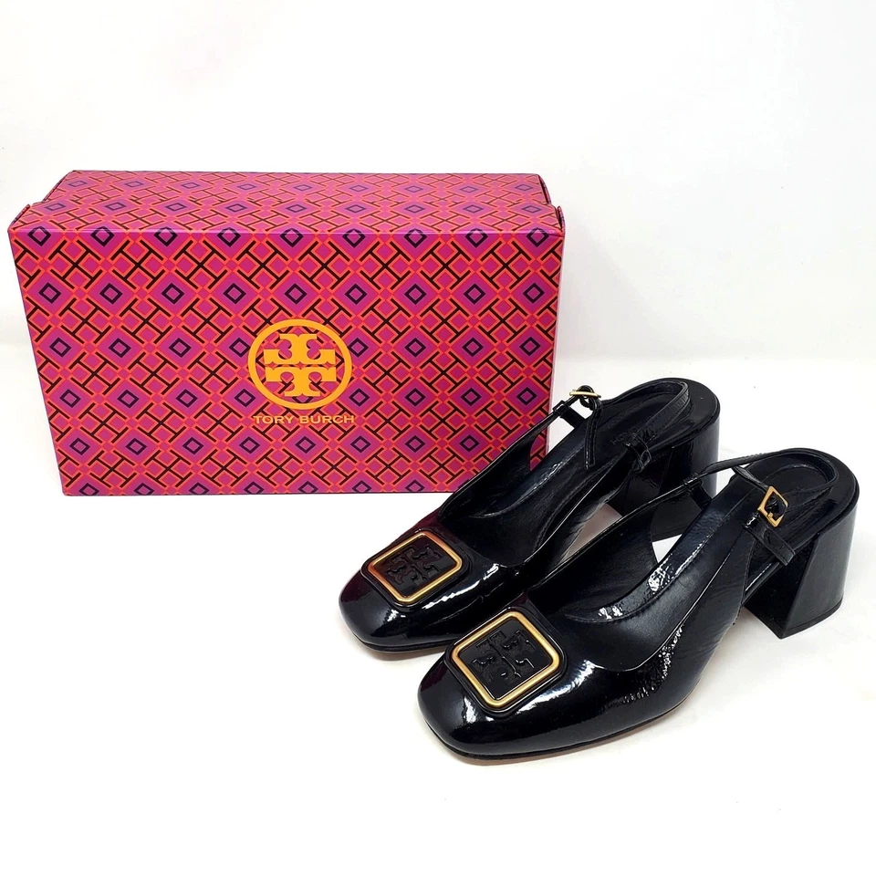 Bombas Tory Burch Georgia Slingback 70MM Naplack Vaca Perfecta Negra 137065 Talla 8 Foto 2 de 4