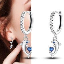 KUNSIR 925 Sterling Silver Ocean Whale Dangle Earrings Women Jewelry Gifts