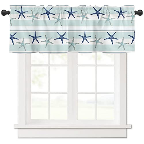Summer Coastal Starfish Curtain Valances for Kitchen Windows Blue Nautical