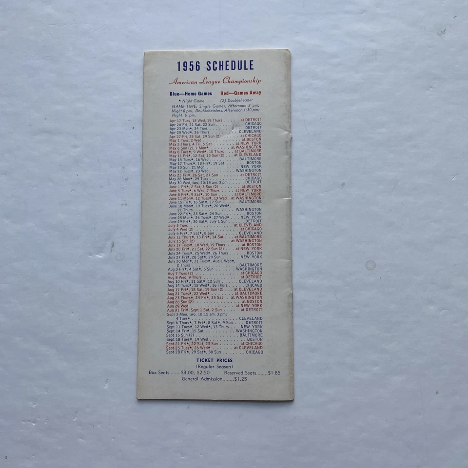 Vintage 1956 Kansas City Athletics Official Roster For Press Radio Television - Image 2 of 4