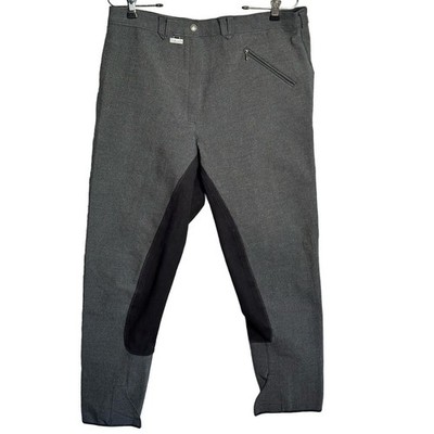 Dublin Sz 34x27 Equestrian Riding Pants Breeches Gray Stretch Horse Black Inners