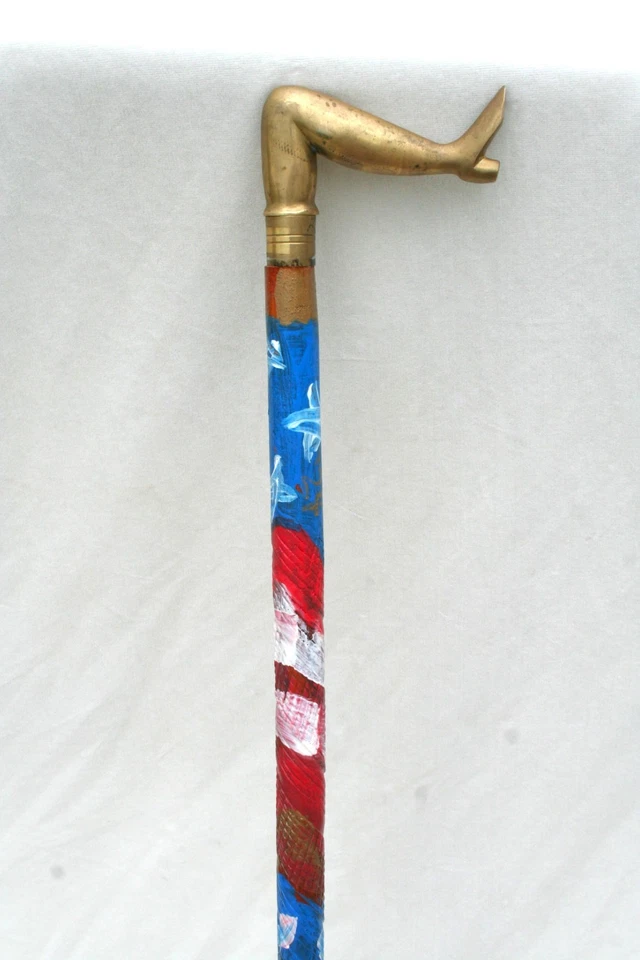 复古黄铜腿手杖 Jr Charlie 快速绘画 OUTSIDER FOLK 艺术行走棒帆船 — 第 4/4 张图片