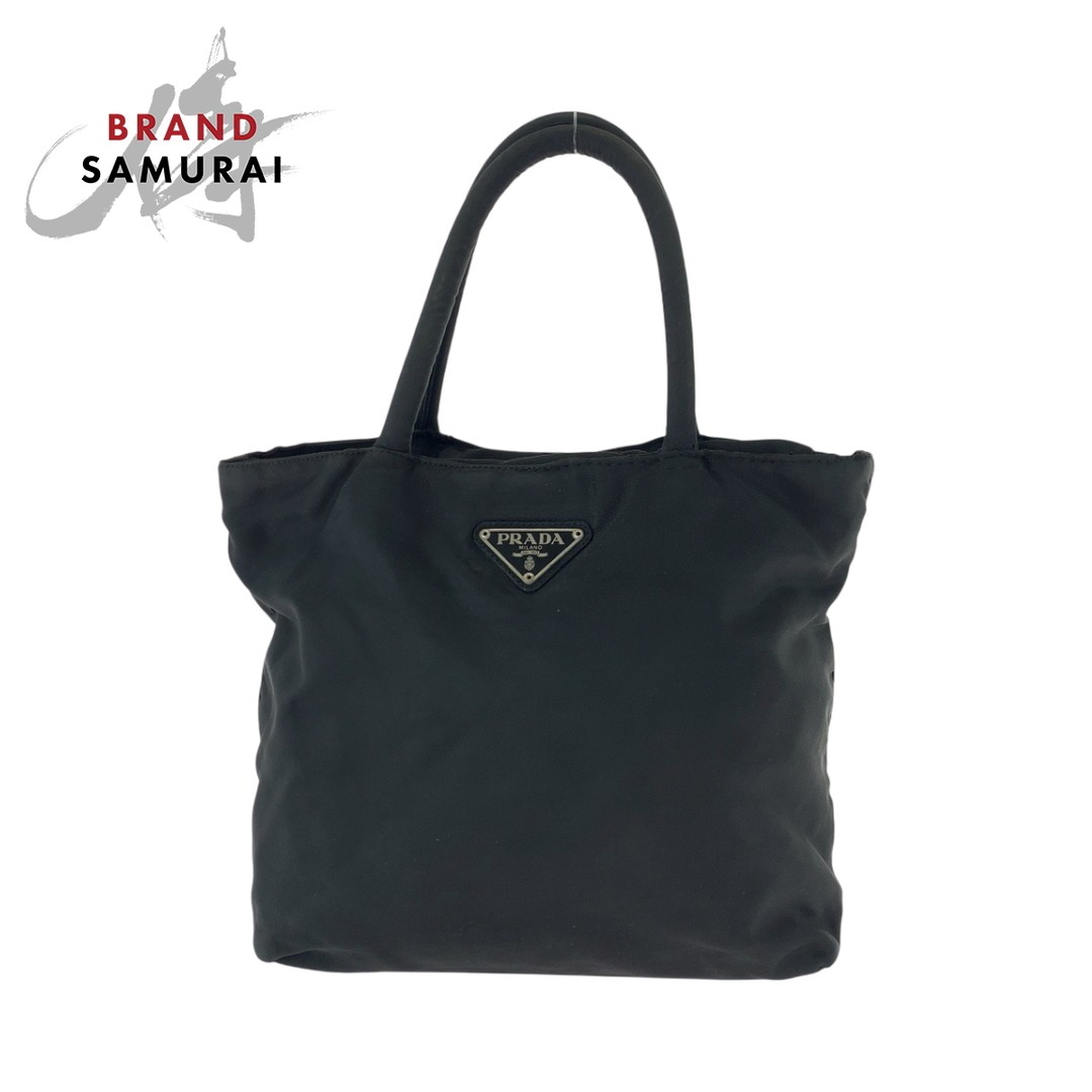 Prada Tesse Triangle Logo Black Silver Nylon Tote Handbag for Women