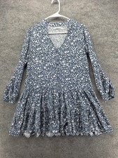 Mi Ami Dress Womens S Blue Trapeze & Swing Short V-Neck Rayon Ruffle Lightweight