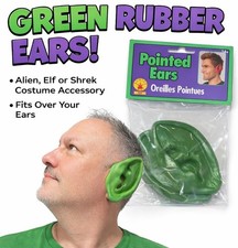 GREEN RUBBER EARS Alien Costume Set Elf Shrek Slip On Pointed Goblin Space Man