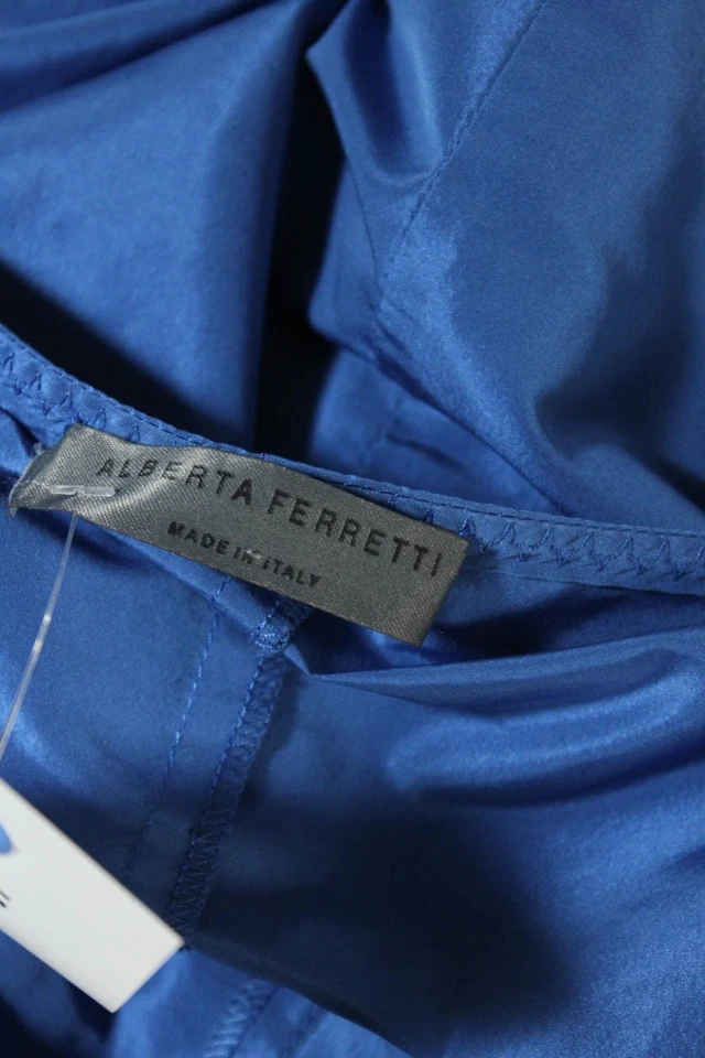 Alberta Ferretti Womens Textured Cut Out Sleeveless V Neck Top Blue Size M - Image 4 of 4