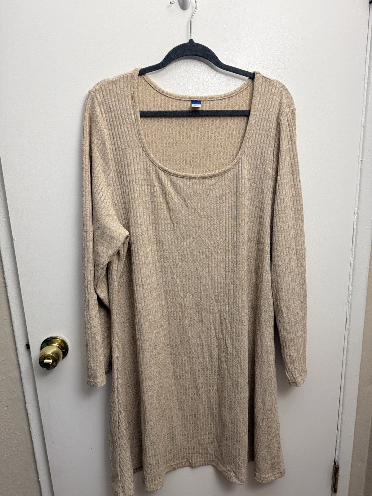 Old Navy Women's Beige Ribbed Knit Scoop Neck Long Sleeve Dress XXL