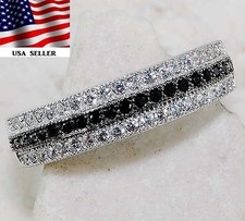 1CT Treated Black Sapphire  Topaz 925 Solid Sterling Silver Ring Sz 6 NB2-2