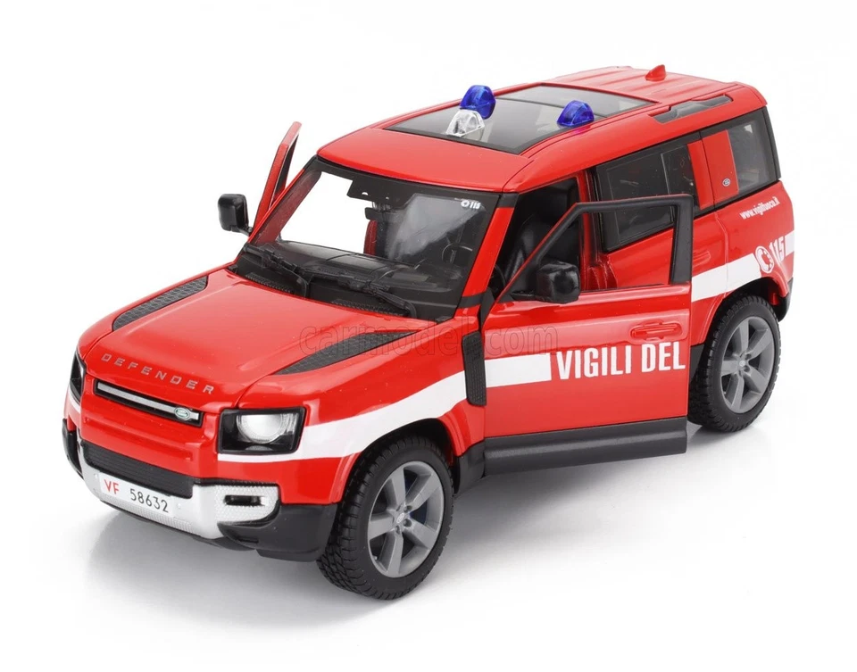 MODELLINO AUTO STATICO BURAGO LAND ROVER NEW DEFENDER 110 VIGILI FUOCO 2022 1:24 - Immagine 4 di 4
