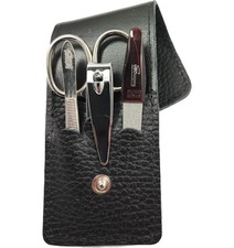 4-teiliges Solingen* Maniküre Set mit Leder COCCO Etui, Nagelschere, Feile, Pinz
