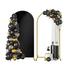 Metal Arch Backdrop Stand and Cover Set 7.2 ft, Wedding Arch Stand with Black...