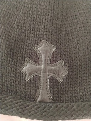 Chrome Hearts Black Knit Beanie w/ Leather Cross Patch