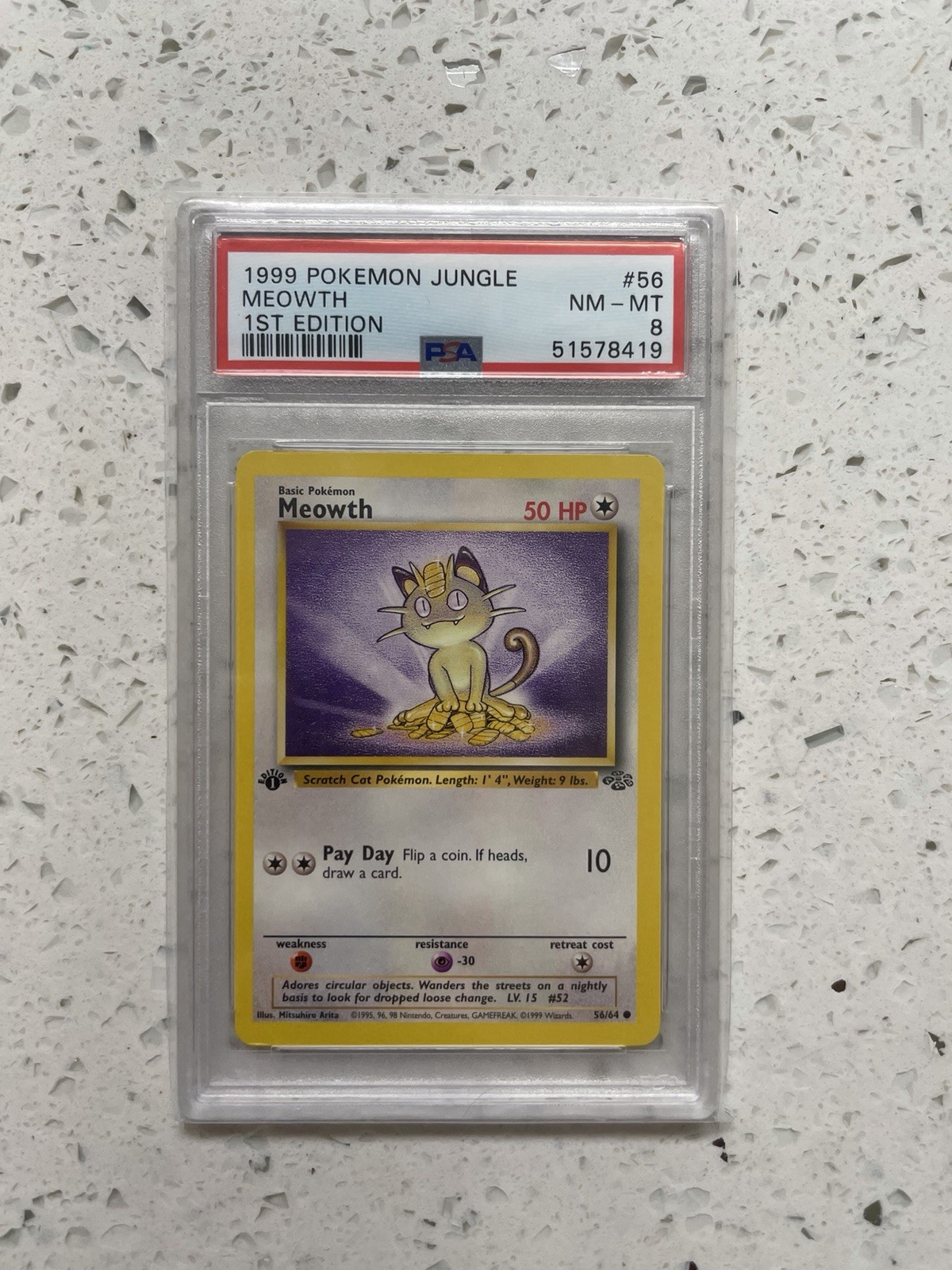 1999 PSA 8 Pokemon Jungle Meowth 1st Edition #56 Graded