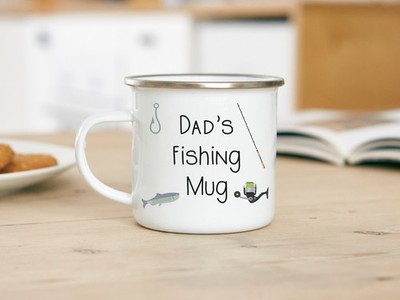 Personalised Fishing Mug, Dad's Fishing Mug, Grandad, Metal Enamel Mug