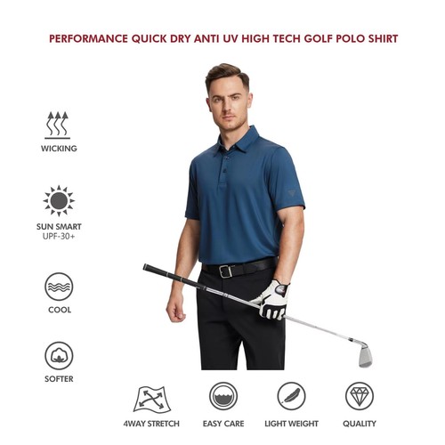 Golf Polo Shirts for Men Short Sleeve Performance Moisture Wicking Quick Dry ... - Picture 5 of 5