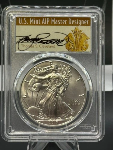 2017 Silver Eagle PCGS MS70 First Day of Issue Cleveland Signed 1 of 1000 Label