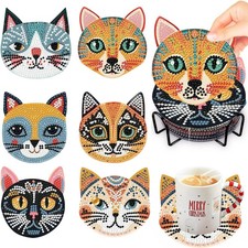 6 Pcs Diamond Art Coasters Kits for Adults with 6 4x4in, Cats
