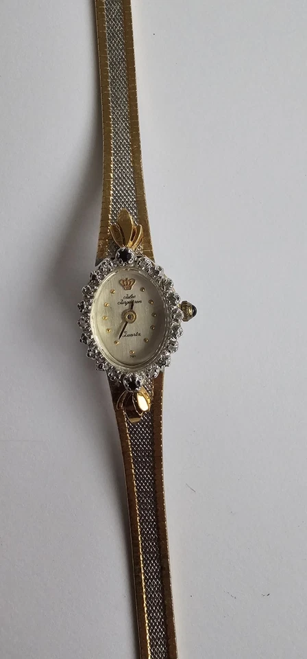 Reloj Pulsera Jules Jurgensen Diamantes Zafiro Azul Damas Placa Dorada Nuevo Batt Foto 2 de 4