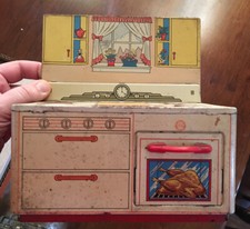 Ohio Art Co Vintage Tin Toy Stove Turkey In Oven With Window Mid Century