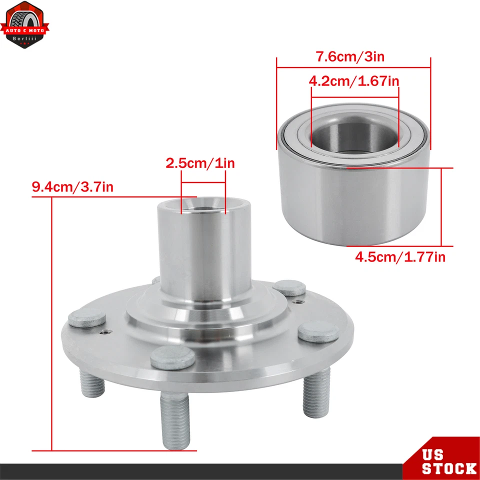 Front Left & Right Side Wheel Hub & Bearing Set For 2006-2011 Honda Civic 1.8L - Image 2 of 4