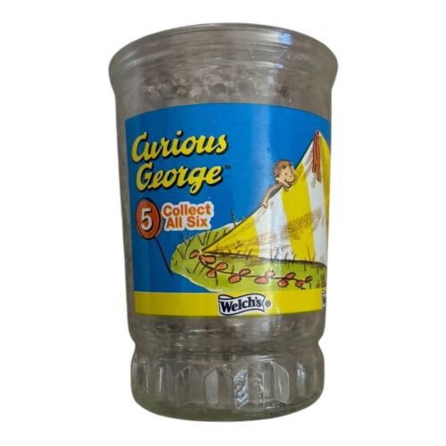 Curious George Welch’s Jelly Jar Glass #5 Blue Rare Juice Jam Grape Glass Welchs