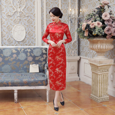 Women Red Qipao Dress Chinese Silk Satin Bride Long Cheongsam Wedding Party Gown | eBay Women Red Qipao Dress Chinese Silk Satin Bride Long Cheongsam Wedding Party Gown | eBay
