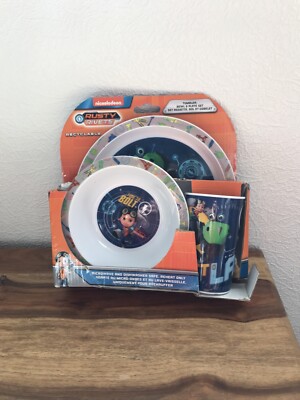 Rostige Nieten Geschirrset - Teller, Schüssel und Becher Nickelodeon Rampelbox NEU