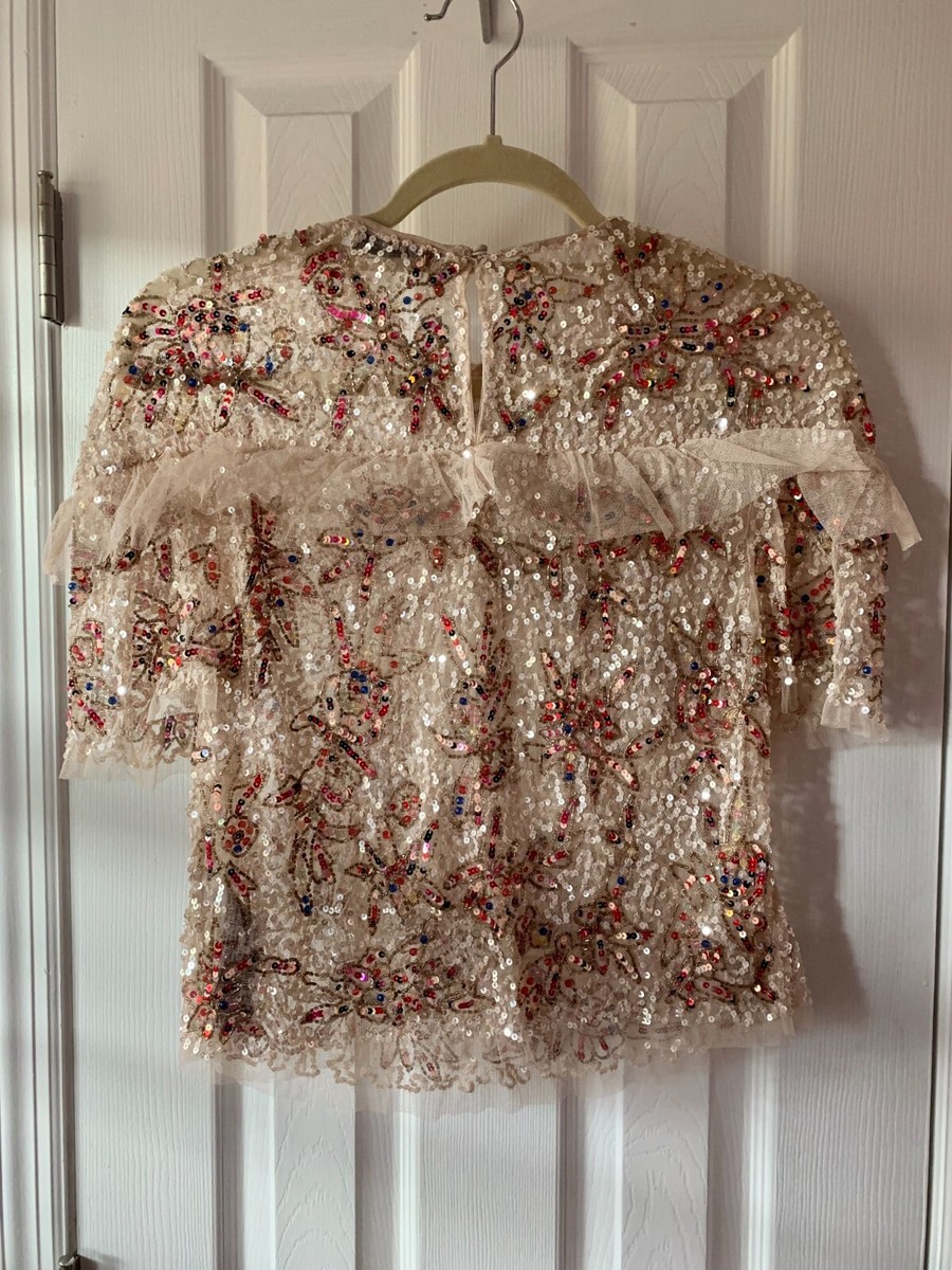 Zara Sequin Ruffle Top NWT Size Small