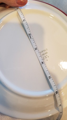 Vintage 4 Buffalo China Cafe Restaurant Ware 8-3/4" Salad Plate Red/Burgndy Trim - Picture 5 of 5