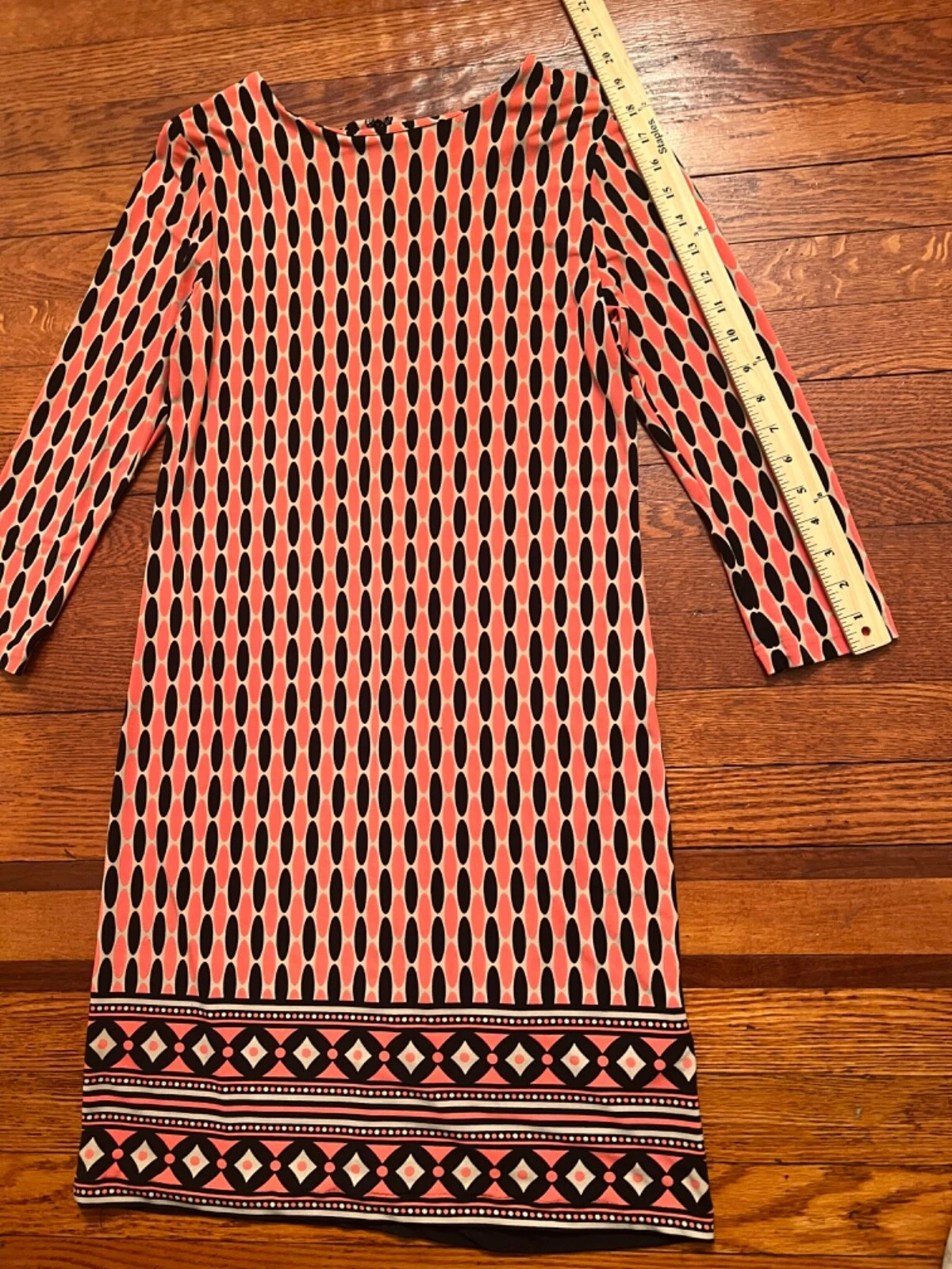 Abito donna Michael Kors arancione nero e arancione manica 3 4 a tubino taglia XS.