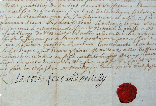 Noblesse. Autographe 1713 signé " Larochefoucaud Neuilly " avec cachet de cire - Picture 5 of 5