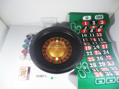 Casino Roulette Wheel 16'' Blackjack Felt Layout Casino Game Set Table 90 Chips
