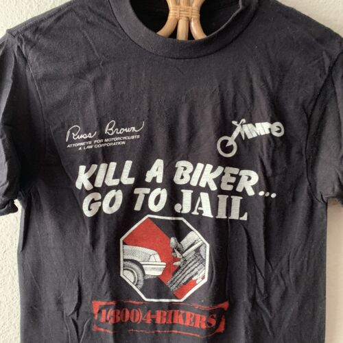 Vintage Rare 70s Kill A Biker Jail Motorcycle T Shirt Lawyer Sturgis Rally S M