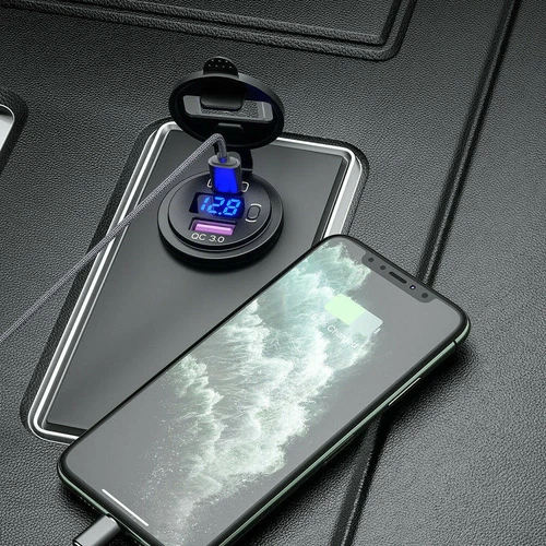 2pc Blue 12V QC3.0 Dual USB Car Fast Charger Sockets LED Voltmeter Waterproof US - Picture 12 of 12