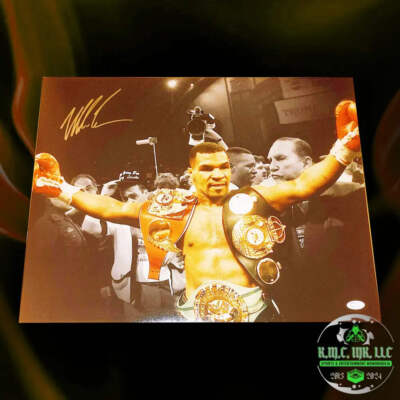 *IRON MIKE TYSON SIGNED AUTOGRAPHED 16X20 ALL CHAMPIONSHIP TITLES POSTER W/JSA C