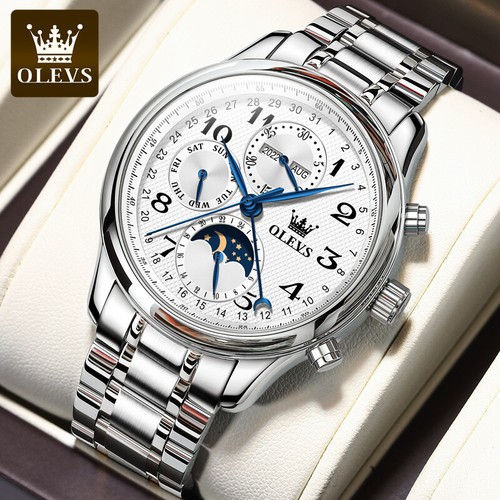 OLEVS Automatic Mechanical Men's Watch Waterproof Leather/Stainless Steel Strap - Picture 21 of 26