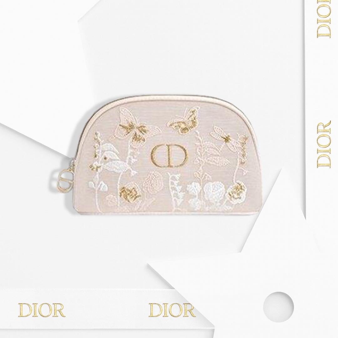 Christian Dior Pouch embroidery Pink Butterfly Flower