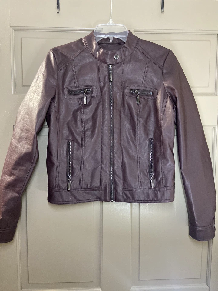 Jou Jou Vegan Leather Moto Jacket Small Faux Fur Lining - Image 4 of 4