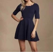 Lulus Navy Scalloped Skater Dress Sz S Flare Party Cocktail NWOT Whimsigoth