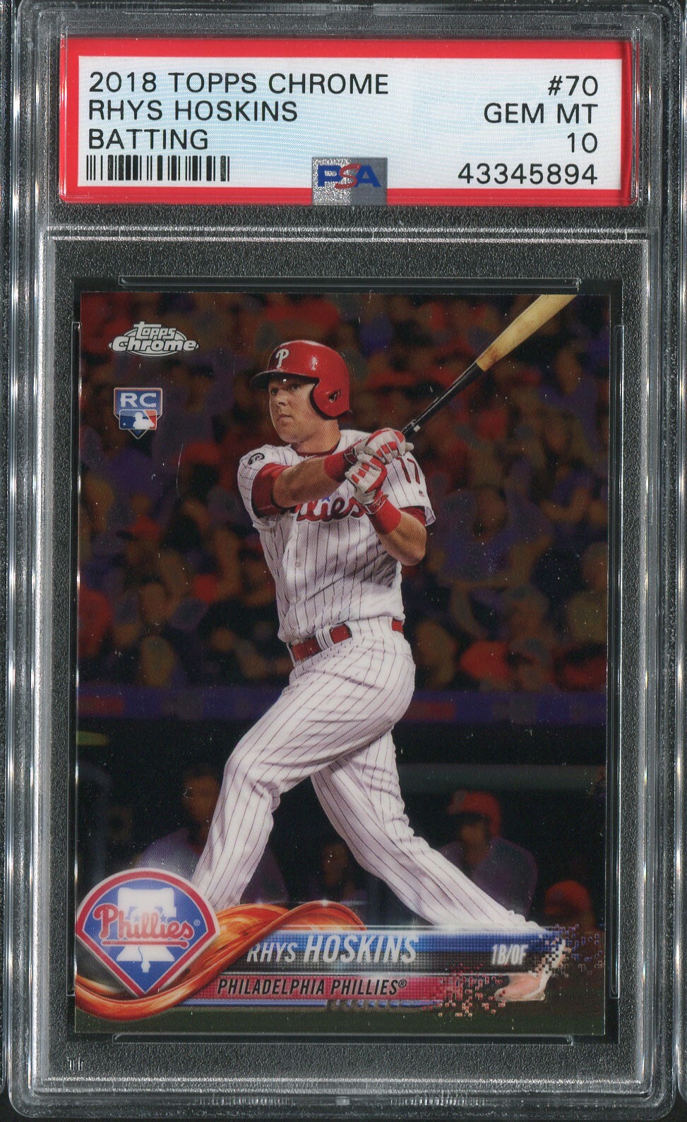 2018 Topps Chrome Rhys Hoskins RC #70 Phillies PSA 10