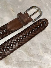 Men  s Woven Braided Genuine Leather Belt 46  Brown Silver Buckle Business Casual