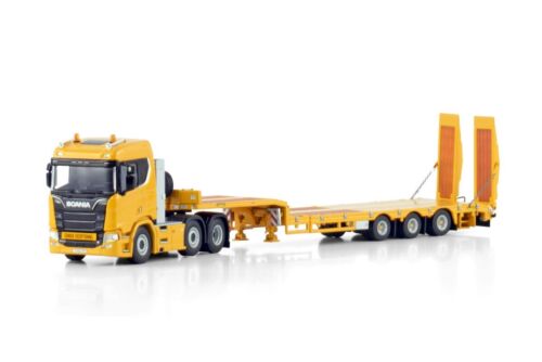 WSI MODELS SCANIA R CR20N 6X2 TWIN STEER + 3 AXLE SEMI LOW LOADER YELLOW 04-2208