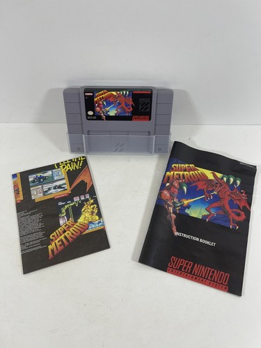 VTG 1994 Super Metroid w/Plastic Cover, Manual & Poster Super Nintendo SNES