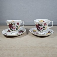 2x Royal Albert Vintage Footed Gainsborough Shape Tea Cup & Saucer Roses China