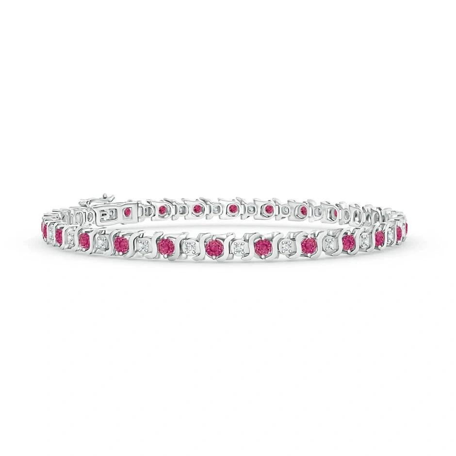 VALENTINO Bracciale tennis zaffiro rosa 2 25 mm rotondo creato in laboratorio in argento sterling 925